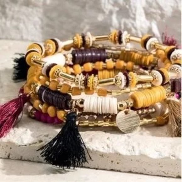 Multi Layered Beaded Embellished Stretch Bracelets - Picture 2 of 3